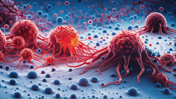 3D illustration of multiple cancer cells spreading across tissue